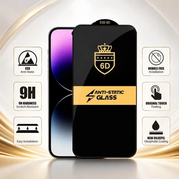Защитное стекло 6D Anti-Static Glass для iPhone 16 Plus на весь экран, противоударное 9H, антистатичное, полное покрытие, олеофобное покрытие