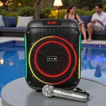 Портативная Bluetooth колонка ZXX 80Вт с караоке микрофоном RGB подсветкой TWS FM USB TF акустика черная (ZО55-XXZ)
