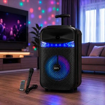 Портативная Bluetooth колонка для караоке с микрофоном FM радио USB TF LED подсветка аккумулятор 1200 мАч (Z9A-LB)