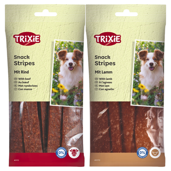 Промо набір ласощів Trixie Stripes Light для собак, з яловичиною 100 г х 10 шт 1 упаковка ласощі + Trixie Stripes для собак, з ягням 100 г х 10 шт 1 упаковка ласощі (2700000031100)