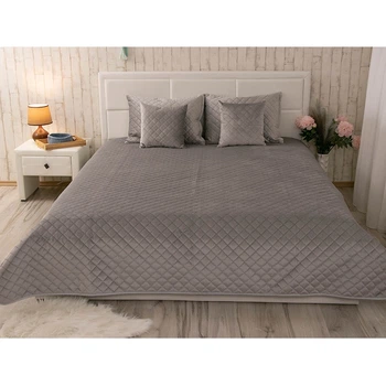 Двустороннее декоративное покрывало Velour Ромб, 220x240 см, Евро, Grey Темно-серый