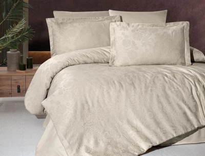 Комплект постельного белья First Choice Jacquard Satin Herra, Cappuccino, JS-29, Євро, 240x260 см, Капучино