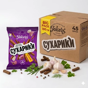 Ящик сухариків житньо-пшеничні 45 уп Часник Big pack Jokers м/у 100г
