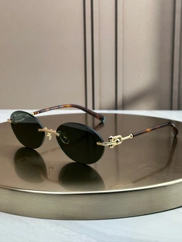Солнцезащитные очки Tiffany & Co TF3104D бесправные овальные золотые, темно-зеленая линза, черепаховые дужки, женские,