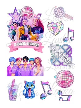 Декор на торт Кейпоп-мисливиці на демонів KPop Demon Hunters з ім'ям вафельний папір для торта їстівний друк на вафельному папері харчова вафельна картинка щільна А4 1706264202
