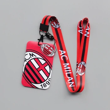 Холдер для бейджа и карт вертикальный с ремешком на шею ФК Милан (AC Milan), красно-черный