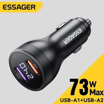 Автомобильное зарядное устройство Essager(ES-CC18) 73W с дисплеем / Black / Car Charger USB-A + USB-A