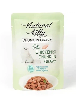 Влажный корм Natural Kitty для кошек с курицей, тунцом и куриной печенью в соусе 85 г