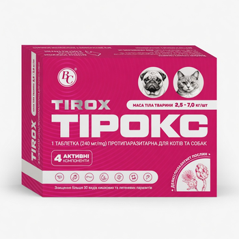 Тирокс таблетка противопаразитарная №1 для кошек и собак 2,5-7 кг