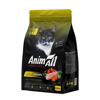 Повнораціонний сухий корм AnimAll для дорослих котів, зі свіжою куркою, 0.4 кг (5902706511635)