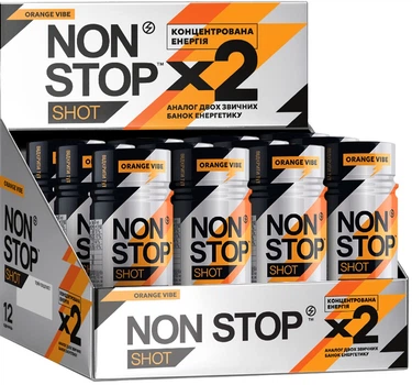 Упаковка шотів безалкогольного енергетичного напою Non Stop Orange Shot  vibe 60 мл х 12 шт (4820252125865_1)