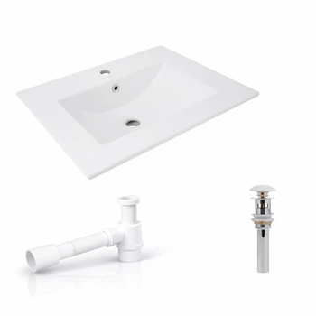 Комплект Qtap Albatross 620×460 White: врезная мебельная раковина + донный клапан Pop-up PU02O + сифон