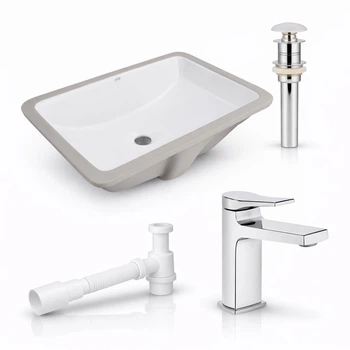 Комплект Qtap Stork 535×365 White: врезная раковина под столешницу + смеситель Nando Chrome + донный клапан PU02O + сифон