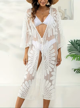 Жіноча пляжна накидка кімоно ажурна білого кольору Diamond onesize 6WM5854G6W