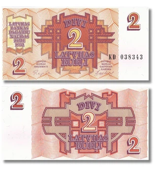 Банкнота 2 рублі Латвія 1992 рік UNC