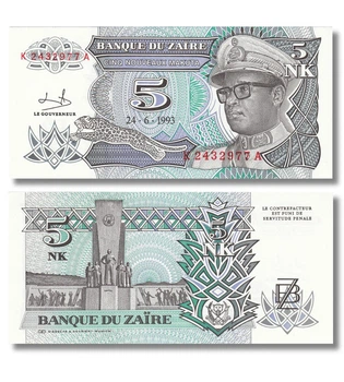 Банкнота 5 нових макута Заїр 1993 рік UNC