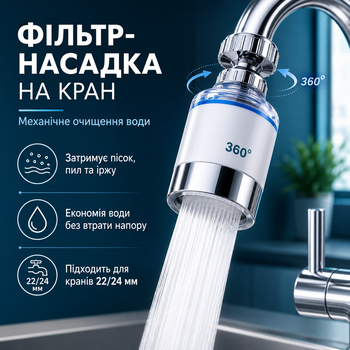 Фильтр-насадка на кран для очистки воды, проточный поворотный фильтр-аэратор для смесителя на кухню, ванную и дачу