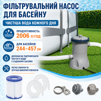 Фільтр-насос для басейну Bestway 58383 продуктивність 2006 л/год для очищення води у басейнах розміром 244-457 см