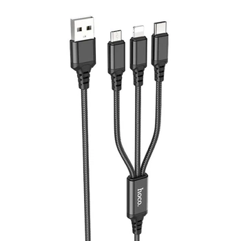 Кабель HOCO X76 3-in-1 Super charging cable (iP+Type-C+Micro) Black (6931474767400)