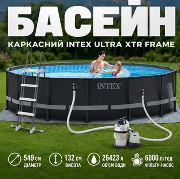 Круглый каркасный бассейн intex ultra frame диаметр 549 на 132 см Вариант с фильтром для очистки воды Большой для взрослых и детей