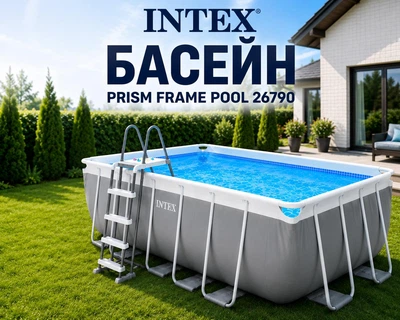 Каркасный бассейн Intex Prism Frame Pool 400×200×122 см, семейный бассейн на 8418 л,Семейный каркасный бассейн с фильтр-насосом