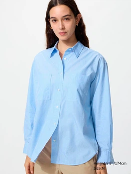 Рубашка хлопковая оверсайз женская Uniqlo 200584485 L Голубая (1159864404)