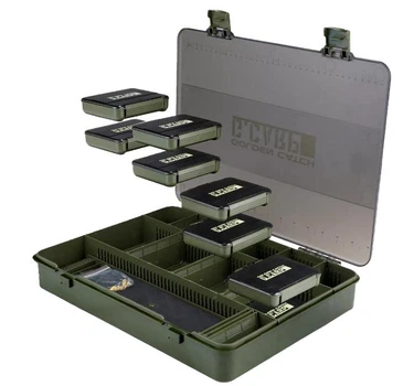 Коробка для рибальських аксесуарів Golden Catch G.Carp Multi Tackle Box XL set 38х30х5.5 см (14 комірок + повідочниця + 8 міні-коробок)
