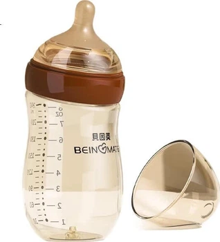 Бутылочка Beingmate Anti-Colic 240 мл стеклянная антиколиковая со смещенной соской коричневая