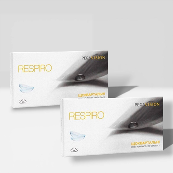 Комплект контактні лінзи для зору гідрогелеві квартальні Pegavision Respiro 2 упаковки 6 шт -6.5