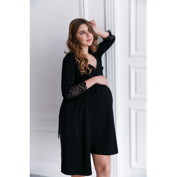 Комплект халат і сорочка для вагітних та мамусь Soft&Lace, розмір S (44), чорний