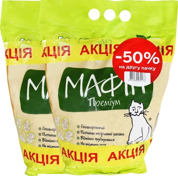 Акционный комплект Гигиенический наполнитель Мафин Премиум размер гранул стандарт 2 x 4 кг (4820269060173)