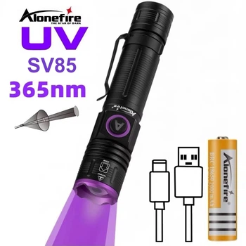 Ультрафиолетовый фонарик - детектор AloneFire SV85, 365nm, 5W с зумом / линзой / аккумулятором 18650 и кабелем T-C