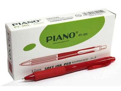 Ручка масляна PIANO червоний 0,7мм автомат, PT-301