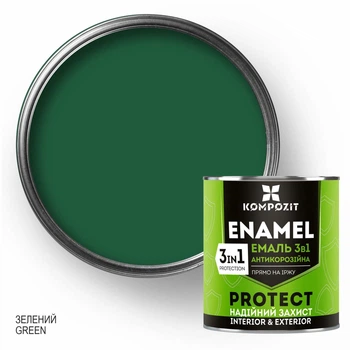 Емаль антикорозійна 3 в 1 PROTECT, 0,75 кг, Шовковисто-матовий, Зелений