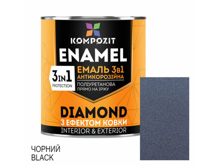 Емаль антикорозійна 3 в 1 DIAMOND, 0,65 л, Ефект «Кованого металу», Чорний