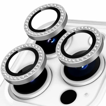 Защитное стекло на камеру iPhone 13 Pro / iPhone 13 Pro Max Diamond Lens серебристый с камешками (ЕС-2190I13PS)