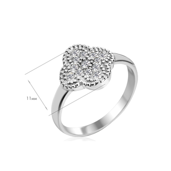 Серебряное кольцо в стиле Van Cleef с фианитами, 925 проба, покрытие родий, 15.5 размер