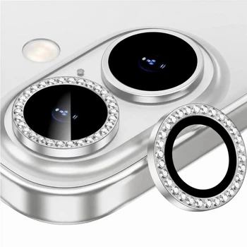 Защитное стекло на камеру iPhone 16 / iPhone 16 Plus Diamond Lens серебристый с камешками (ЕС-2190I16S)
