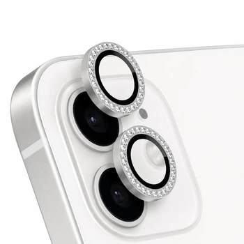 Защитное стекло на камеру iPhone 11 / iPhone 12 / iPhone 12 Mini Diamond Lens серебристый с камешками (ЕС-2190I11S)