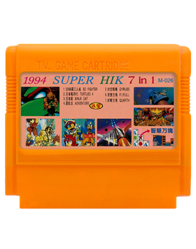Збірник Ігор RMC Famicom Dendy 7 in 1 Mighty Final Fight, TMNT 4, Ninja Cat, Adventure Island, Gyruss, Flipull, Quarth M-026 90х TV Game Англійська Версія Тільки Картридж Б/У