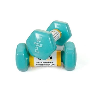 Гантели для фитнеса с виниловым покрытием Gemini Sport GSD-2.0CYAN 2 шт, по 2 кг, голубые
