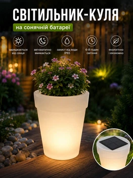 Садовий світильник квітковий горщик на сонячній батареї з LED підсвіткою, 4 світлодіодами, пластиковим корпусом та висотою 19 см