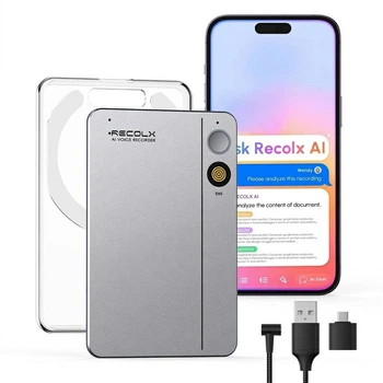 Диктофон RECOLX AI Voice Recorder 64GB с шумоподавлением