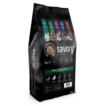 Сухий корм для дорослих вибагливих котів Savory 8 кг (індичка та качка)
