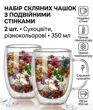 Набор чашек с двойным дном и стенками, 2 шт. Сухоцветы разноцветные, 350 мл, (D2-03617.multicolor)