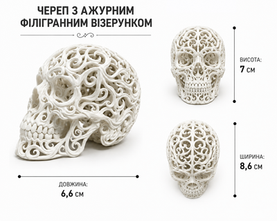 Череп з ажурним філігранним візерунком. Aivory