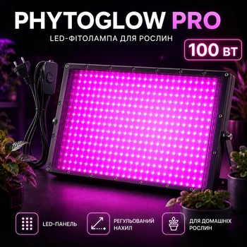 LED-фітолампа для рослин PHYTOGLOW PRO 100 Вт, 96 світлодіодів 2835, регульований нахил, підвіс, кабель з вимикачем