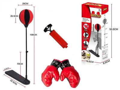 Dziecięcy zestaw bokserski stojący Madej 106 cm regulowana gruszka na sprężynie rękawice pompka (13960) (5900898905676)