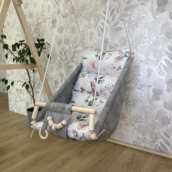 Дитяча гойдалка Сіра 2 в 1 "Колібрі", гойдалка - гамак підвісна, дерев'янна гойдалка для дівчинки
