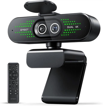 Веб-камера EMEET Nova Dual 4K с двойной камерой для ПК, широкоугольный и телеобъектив, 11-кратный гибридный зум, фокусировка PDAF, пульт, RGB-подсветка, веб-камера с микрофоном для деловых или личных звонков